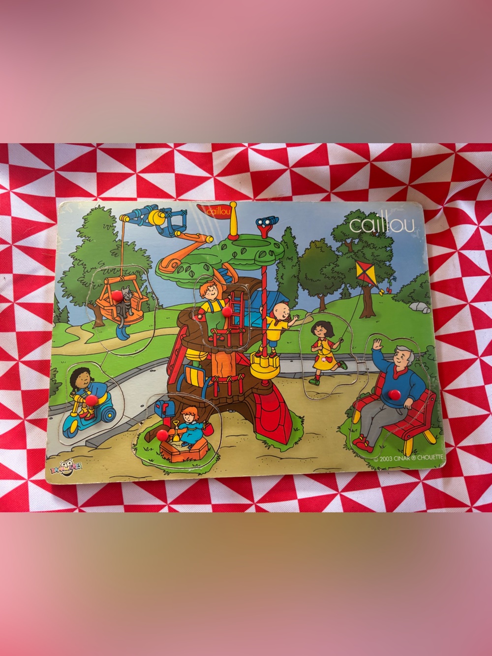 2003 Caillou wooden peg puzzle (one pc is missing the peg)